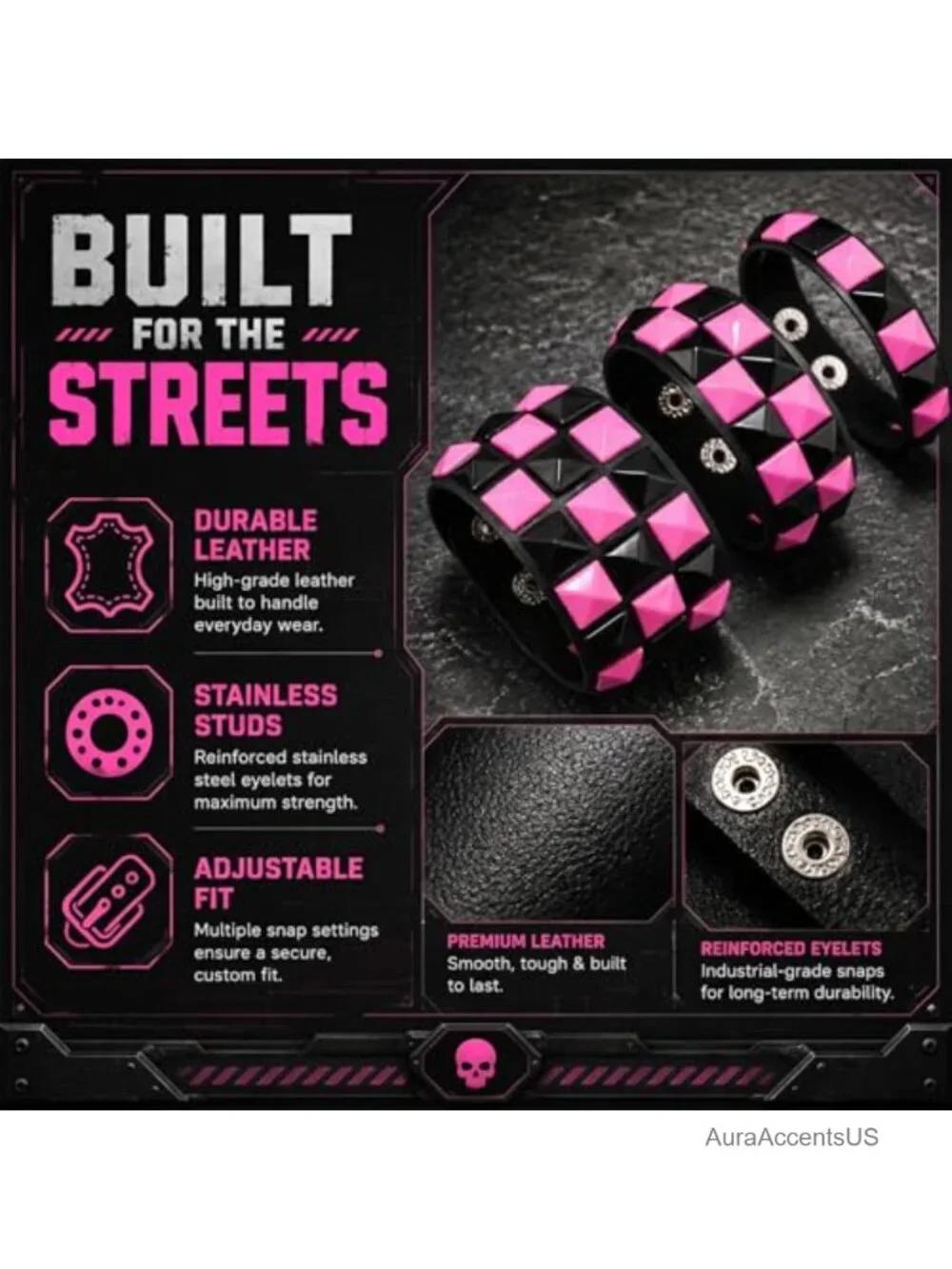 Punk Studded Faux Leather Cuff Bracelet Set for Men Women